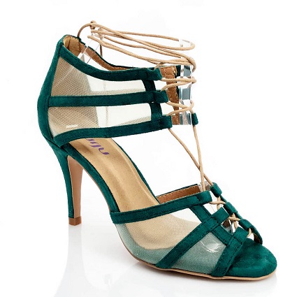 Burju Shoes | Loretta - Nude T-Strap Suede Sole Latin Dance Shoe - 3.5 inch Flared Heels